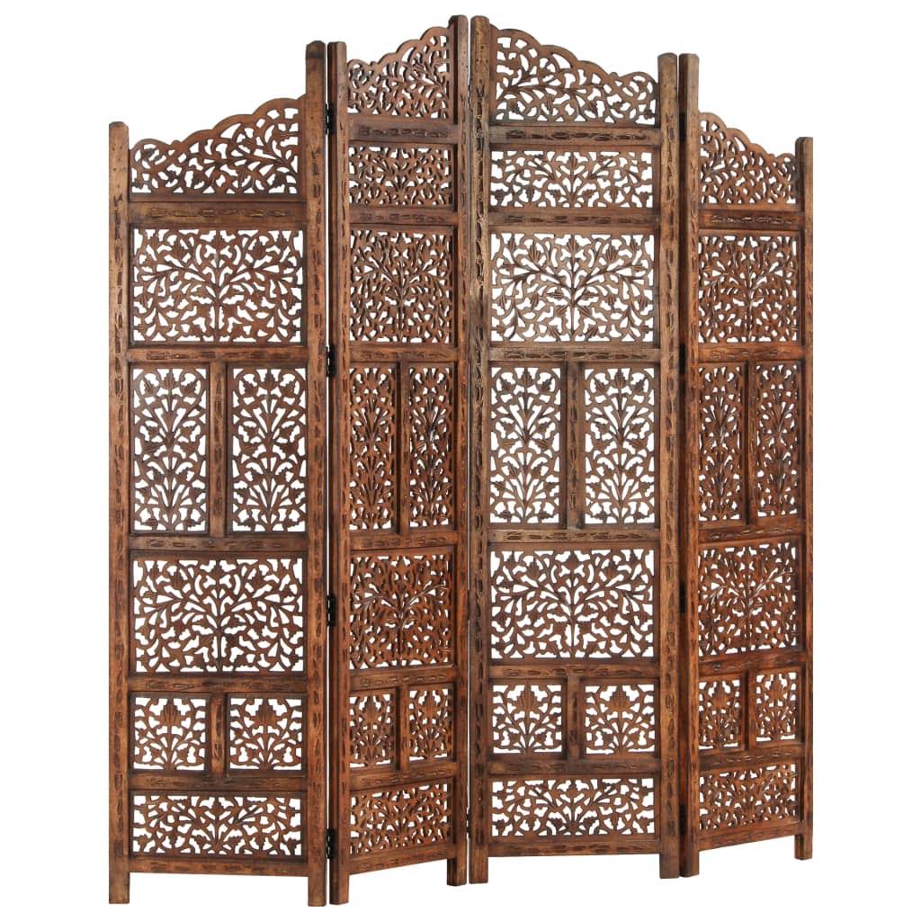 Hand Carved 4-Panel Room Divider Solid Mango Wood S494