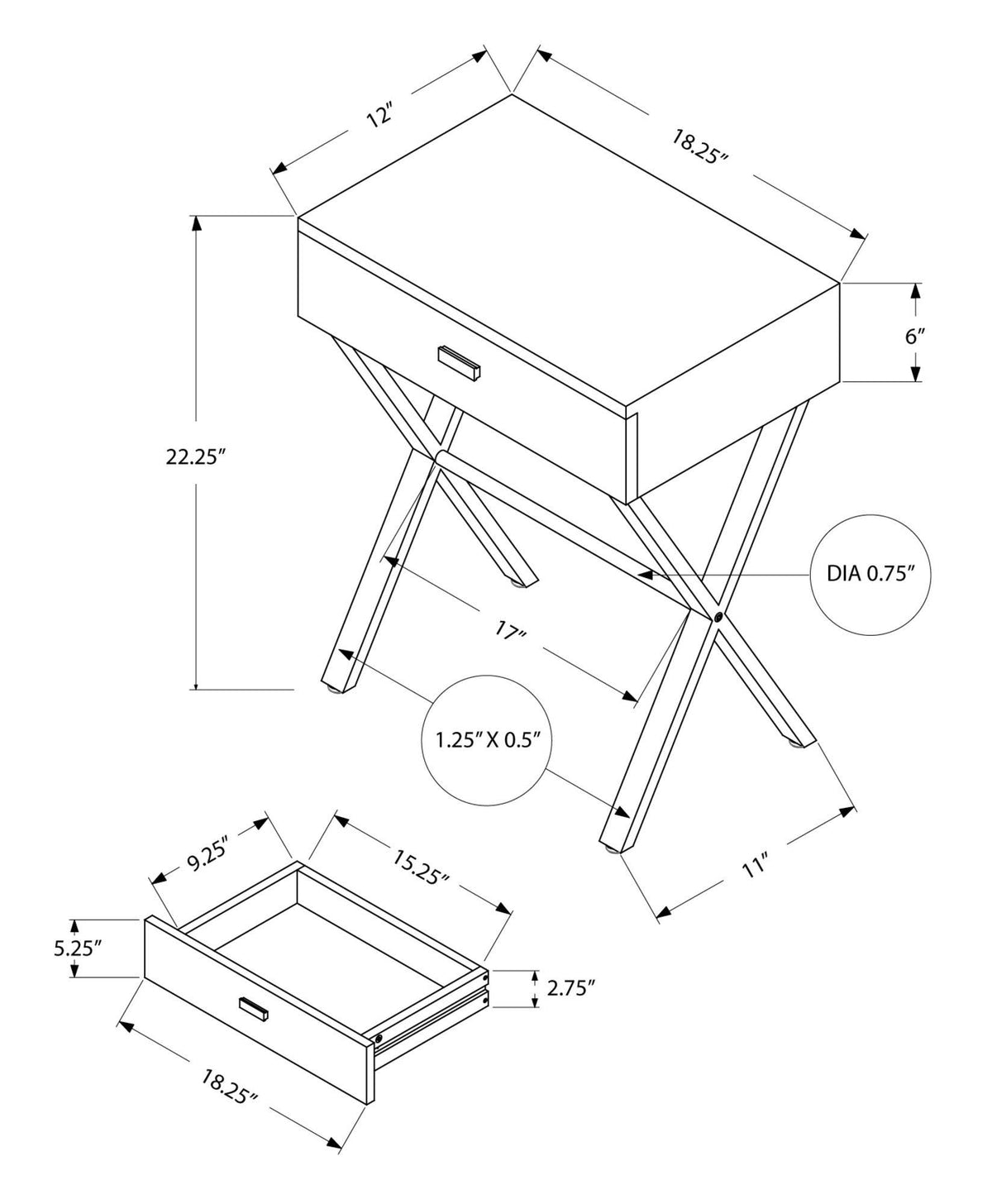 Taupe Finish and Black Metal Accent Table H357