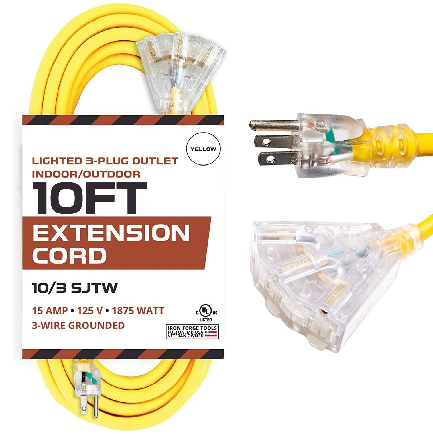 10/3 SJTW Heavy Duty Yellow Extension Cord with 3 Outlets N42016