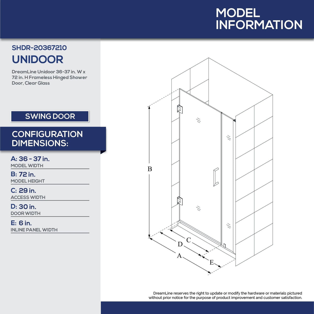 Frameless Hinged Shower Door Brushed Nickel J762965
