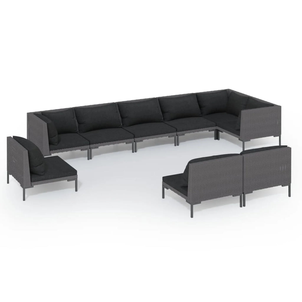 9 Piece Dark Gray Outdoor Sectional Sofa Set with Black Cushions P622