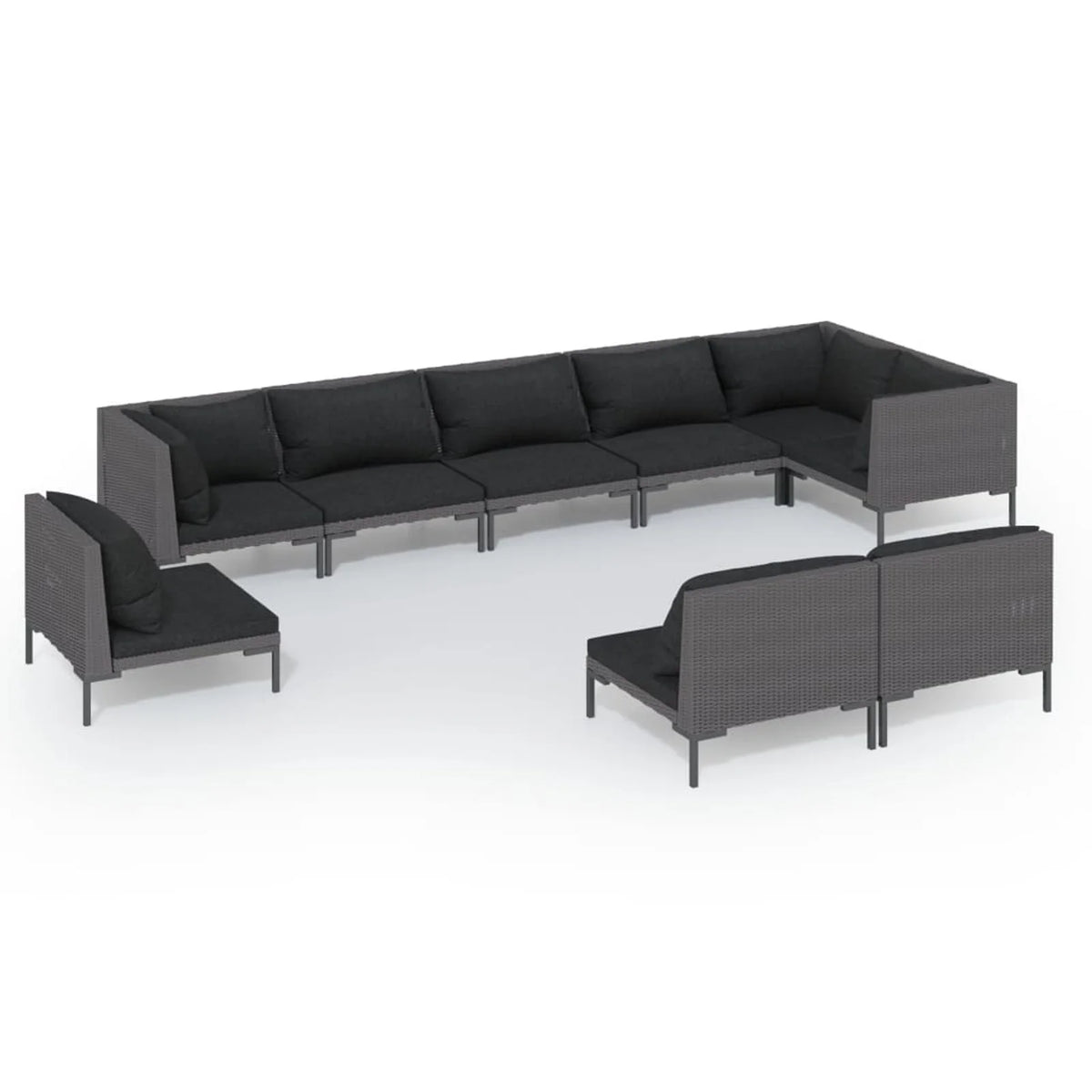9 Piece Dark Gray Outdoor Sectional Sofa Set with Black Cushions P622