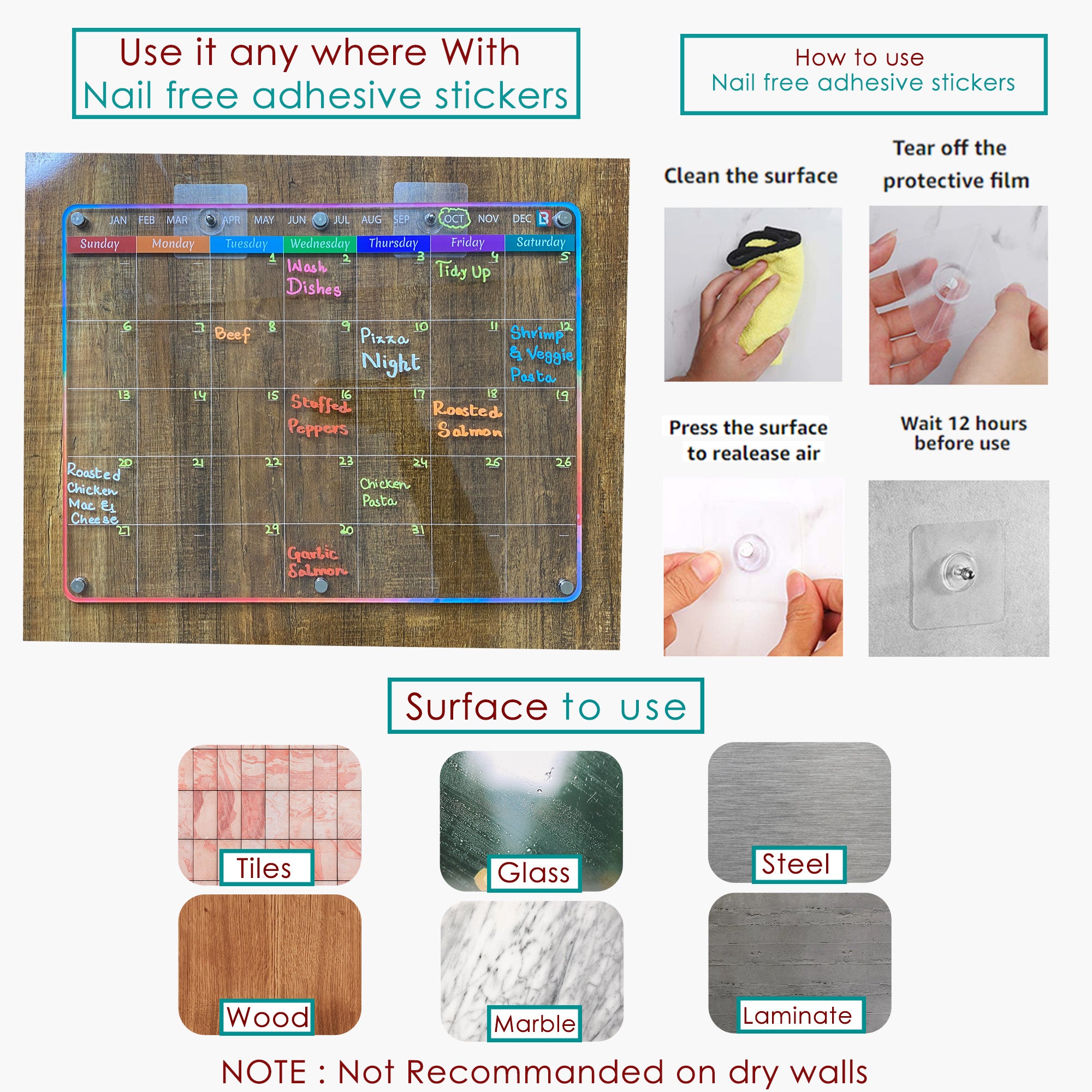 Acrylic Magnetic Fridge Calendar U312
