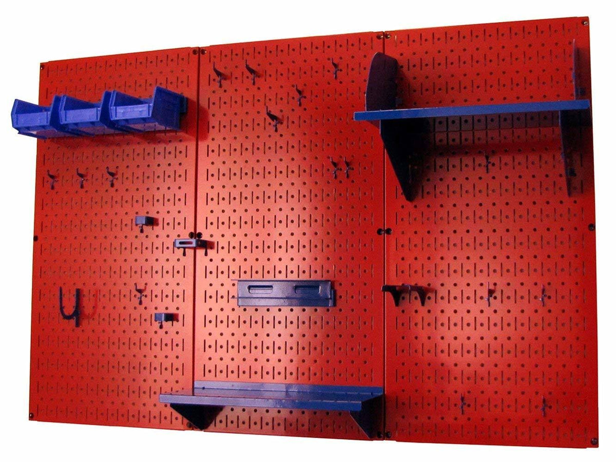 Red Metal Pegboard Tool Storage Kit with Blue Accessories D229321