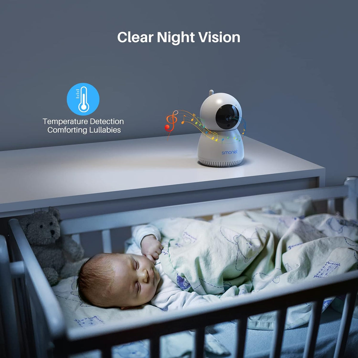 1080P Video Baby Monitor with 2 Cameras Remote Pan Tilt Night Vision Two-Way Talk T459