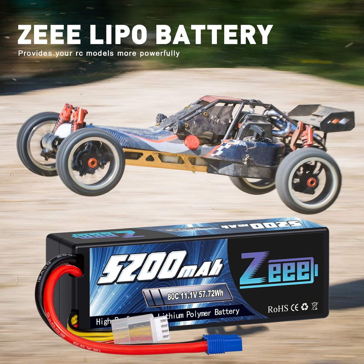 3S Lipo Battery 5200mAh 11.1V 80C with EC3 Plug Hard Case Battery (2 Pack) M721950