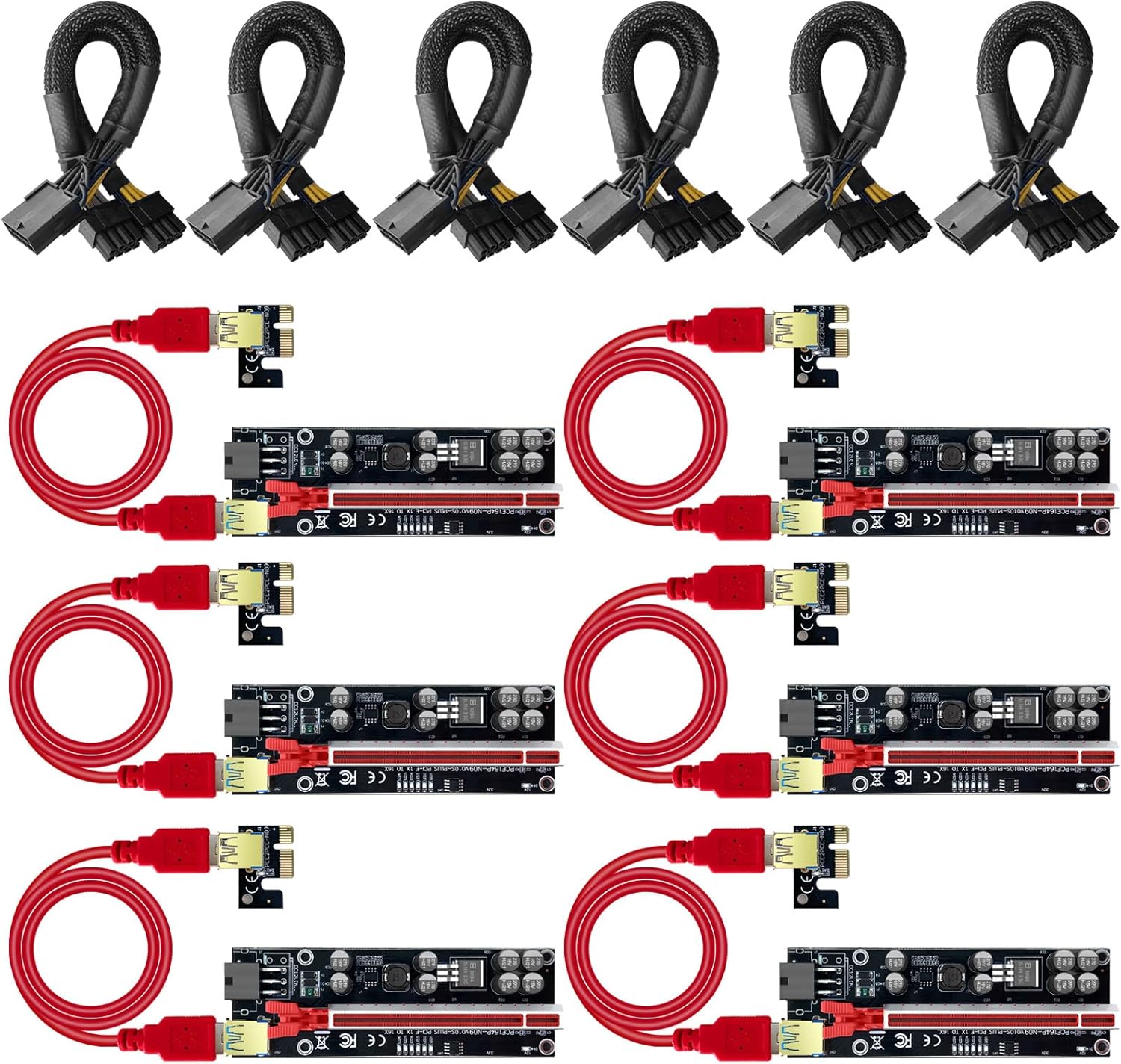 12Pcs PCI-E Riser and 16AWG PCIE Splitter Set G9575