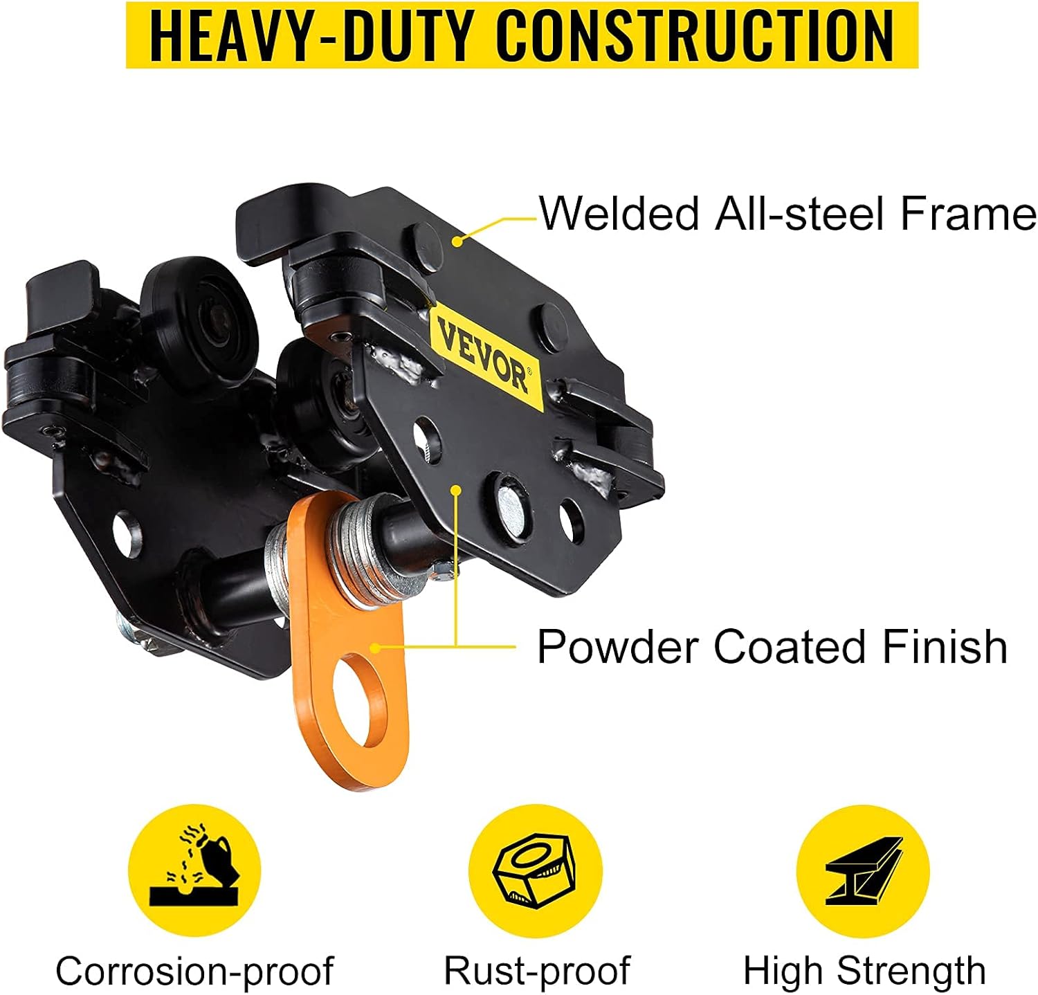 Beam Trolley 1100 LBS Capacity with Side Guide Rollers Pack of 2 B967657
