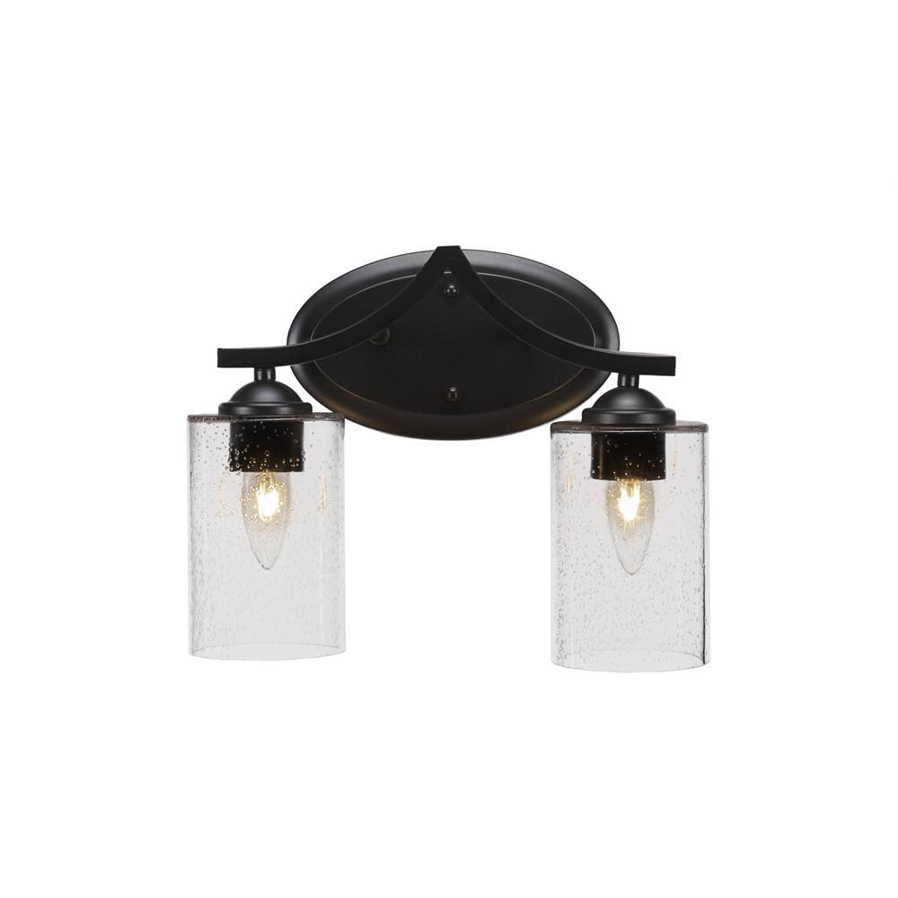 Matte Black 2 Light 16 inch Bath Bar with Clear Bubble Glass L483