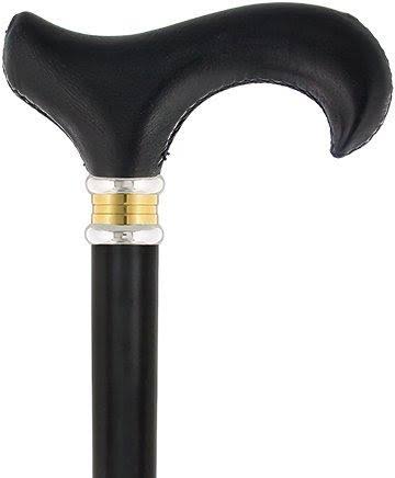 Black Leather Derby Walking Cane with Beechwood Shaft U2407