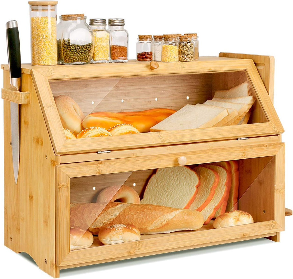 Double Extra Large Bamboo Bread Box with Cutting Board M301