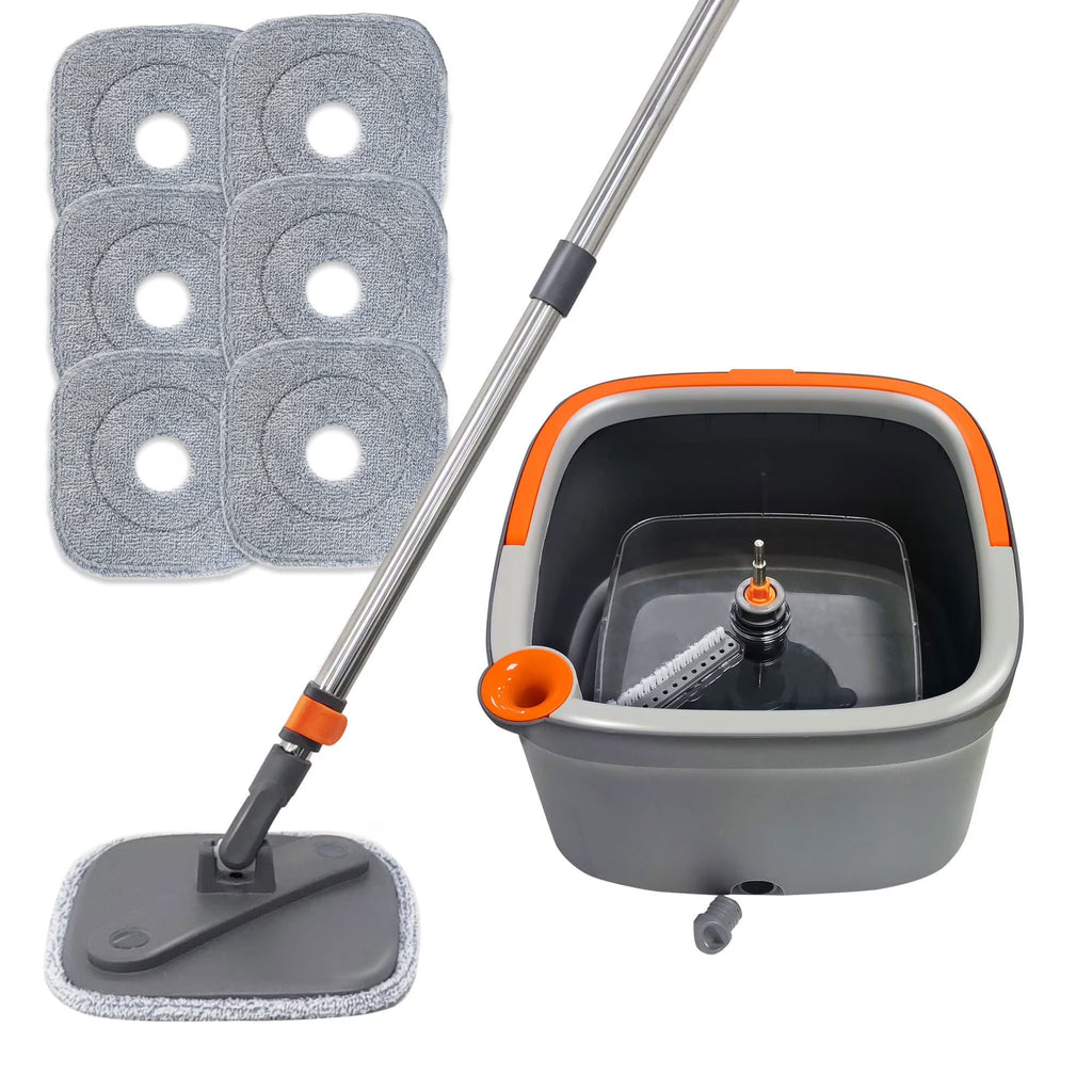 6 Packs Spin Mop and Bucket Set with Self Wringing 360° Rotating Square Mop-Head F581233