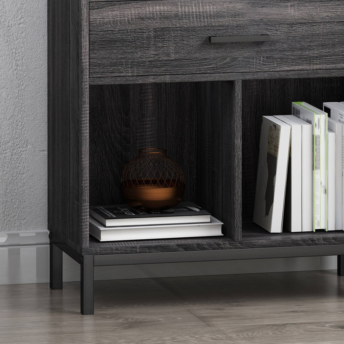 Walnut and Black Faux Wood Cube Bookcase Y9228