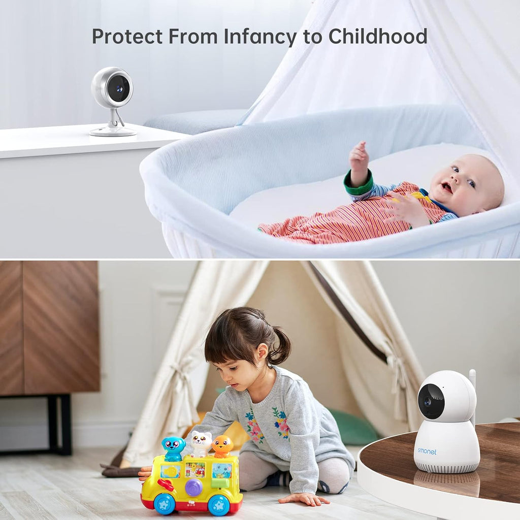 1080P Video Baby Monitor with 2 Cameras Remote Pan Tilt Night Vision Two-Way Talk T459