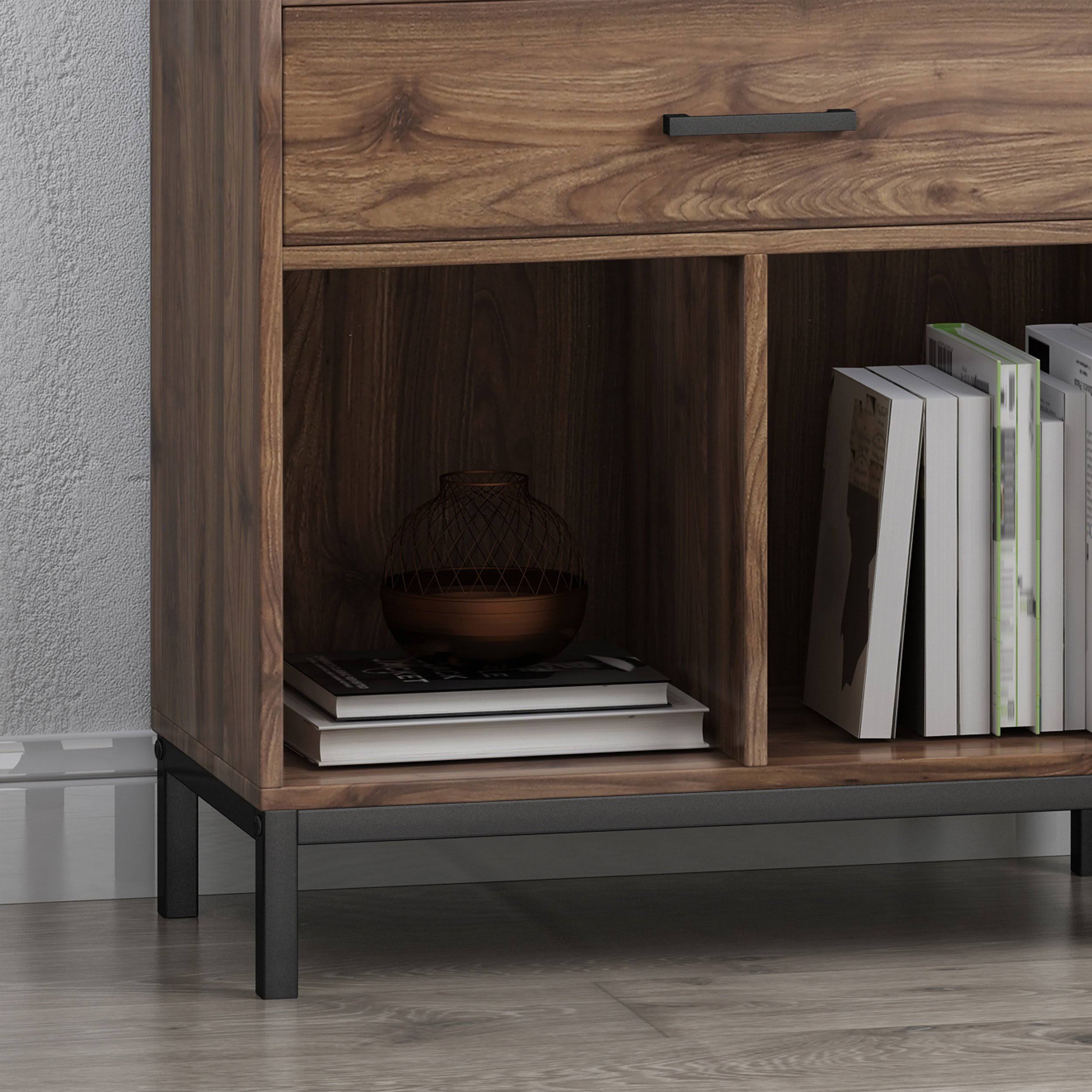 Walnut and Black Faux Wood Cube Bookcase Y9228