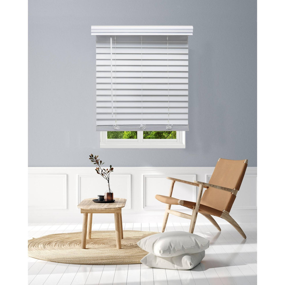 White Cordless Faux Wood Blind F93194