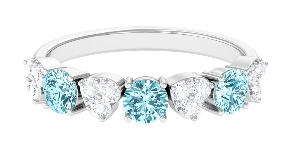Aquamarine Heart Ring with Diamond, 925 Sterling Silver, US 6.50 L4846