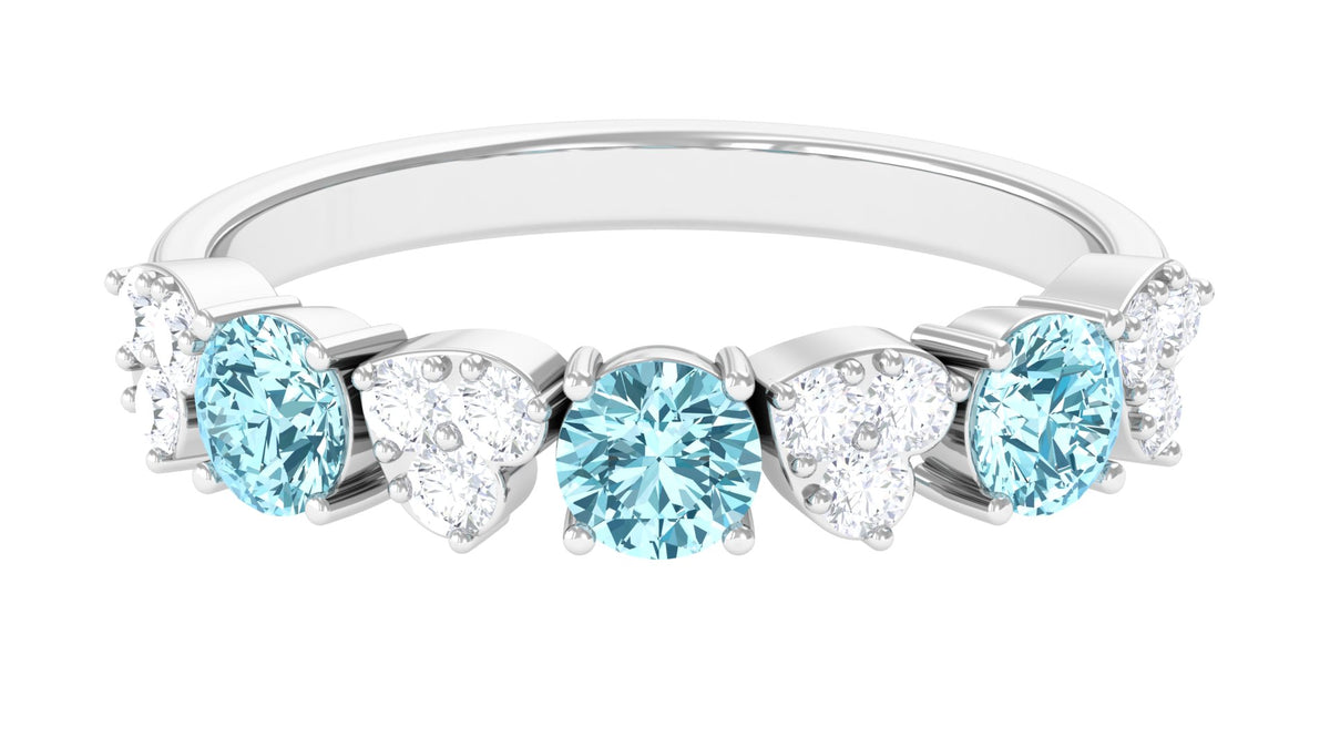 Aquamarine Heart Ring with Diamond, 925 Sterling Silver, US 6.50 L4846