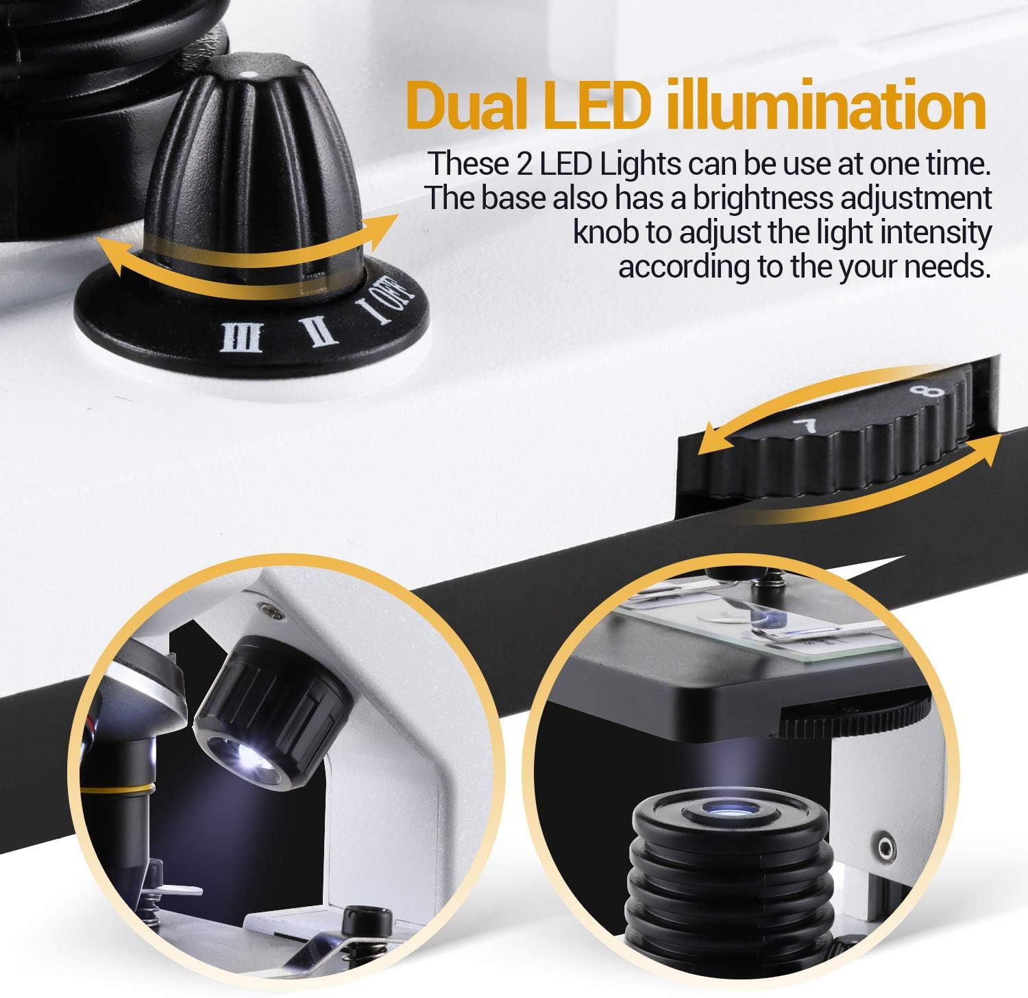 100X-1000X Magnification Compound Monocular Microscope with Dual LED Illumination G574