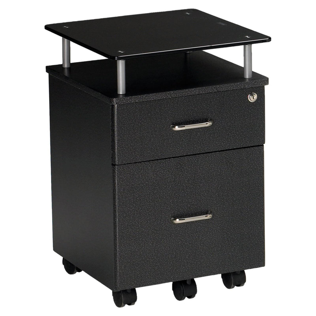 Anthracite Locking Box/File Pedestal with Black Glass R598