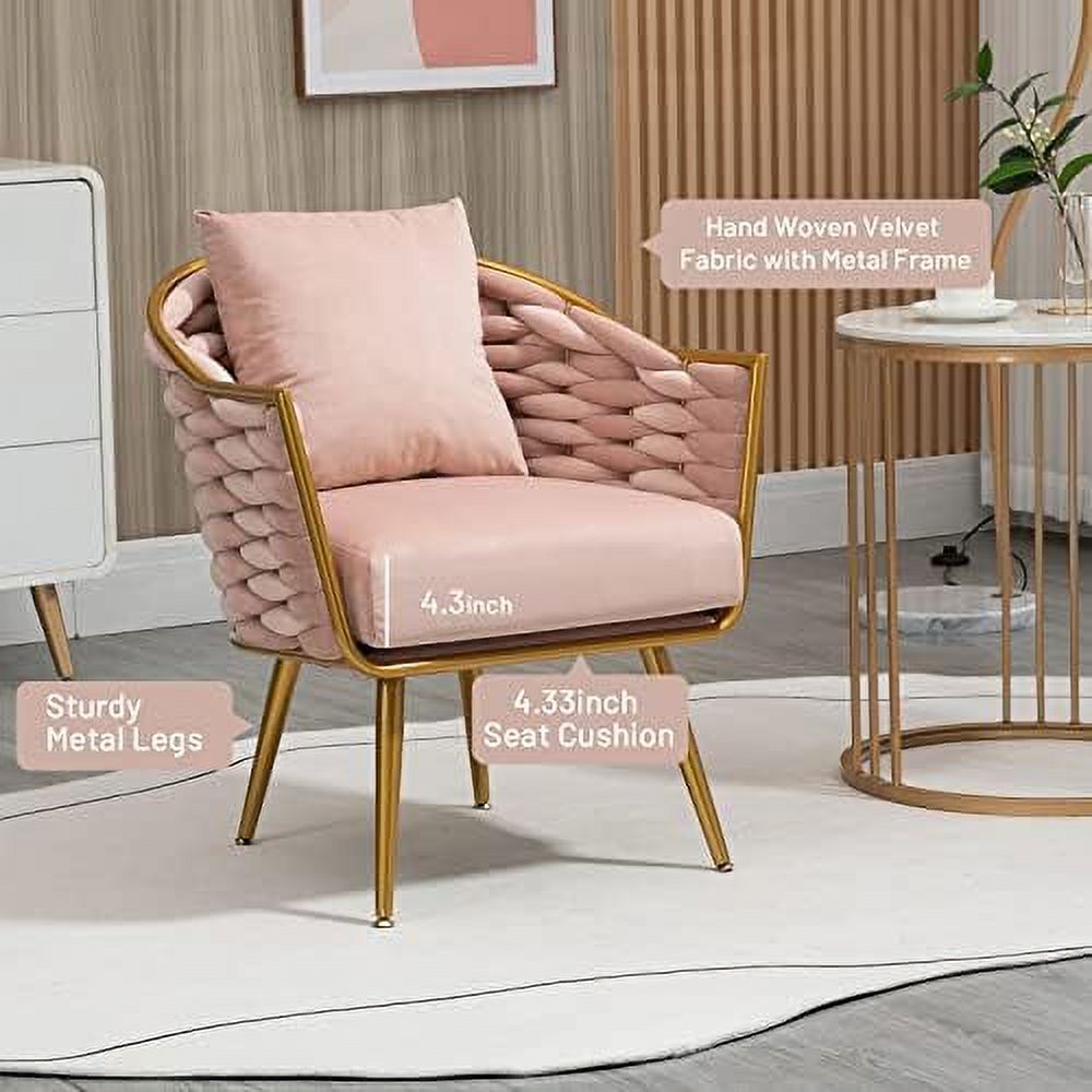 Beige Velvet Accent Chair with Arms and Pillow G8484