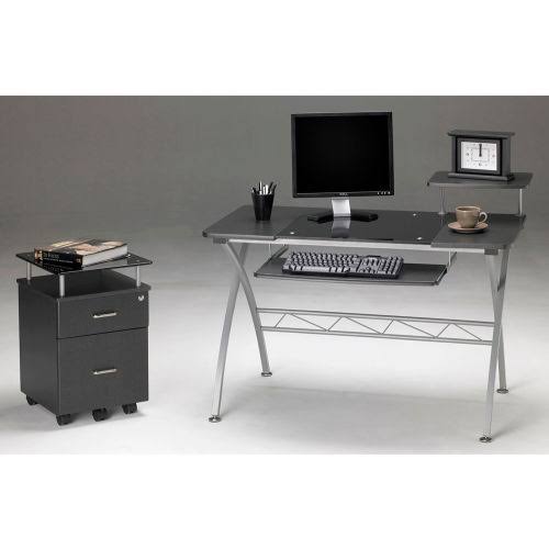 Anthracite Locking Box/File Pedestal with Black Glass R598