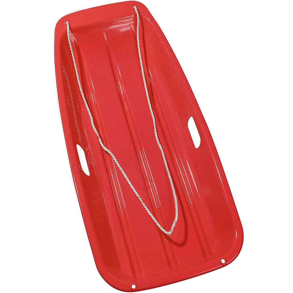 Red Slippery Plastic Snow Sled with Handles and Ropes, 35''x17'' R476