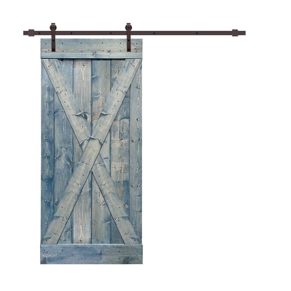 Red Walnut Stained Wood Interior Sliding Barn Door with Hardware Kit J8976