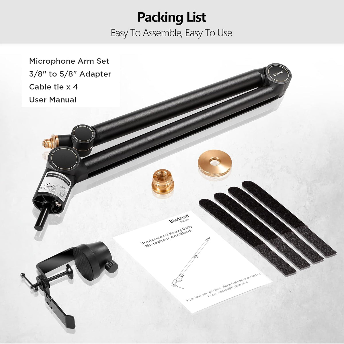 Mic Boom Arm with 3/8 to 5/8 Adapter, Heavy Duty Metal Desk Mount Stand with Hidden Cable Design Z735571