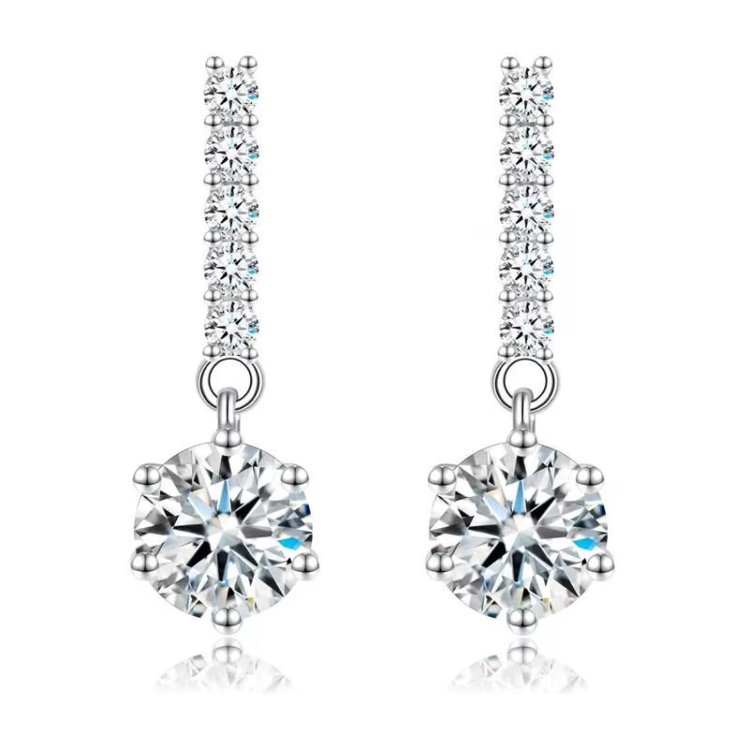 2 Carat D Color VVS1 Moissanite Dangle Earrings S925 Sterling Silver Drop Earrings F38076