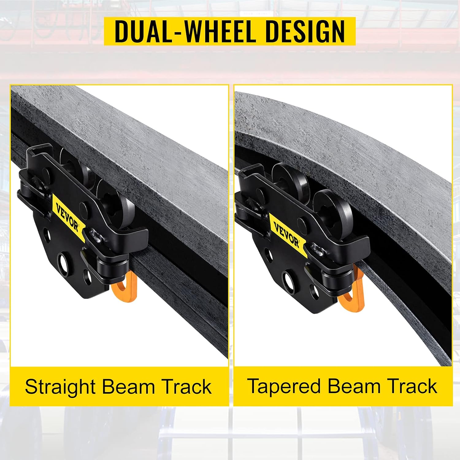 Beam Trolley 1100 LBS Capacity with Side Guide Rollers Pack of 2 B967657