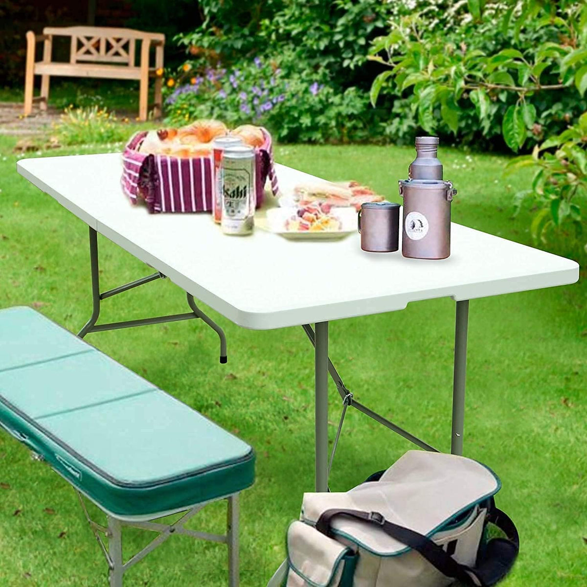 White 8ft Folding Plastic Dining Table with Handle N4239