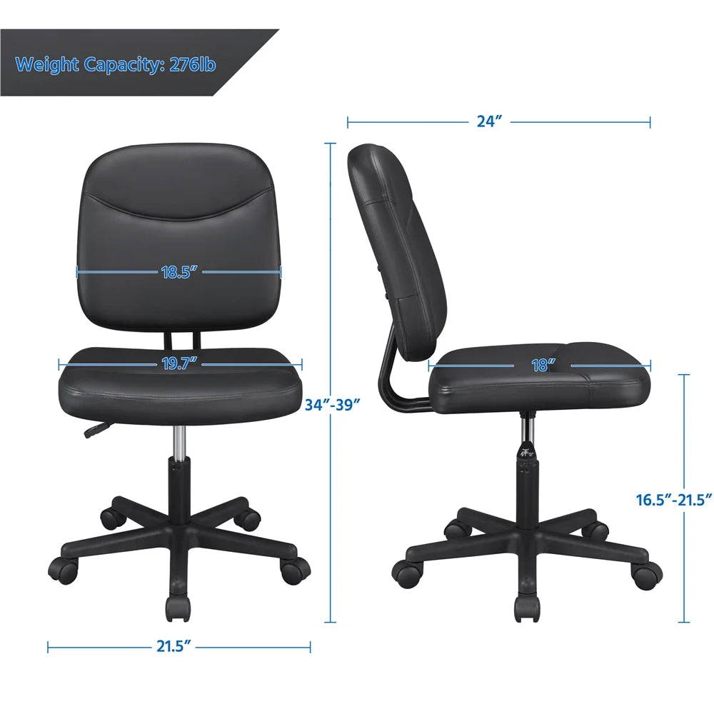 Black Faux Leather Adjustable Armless Office Chair K5170