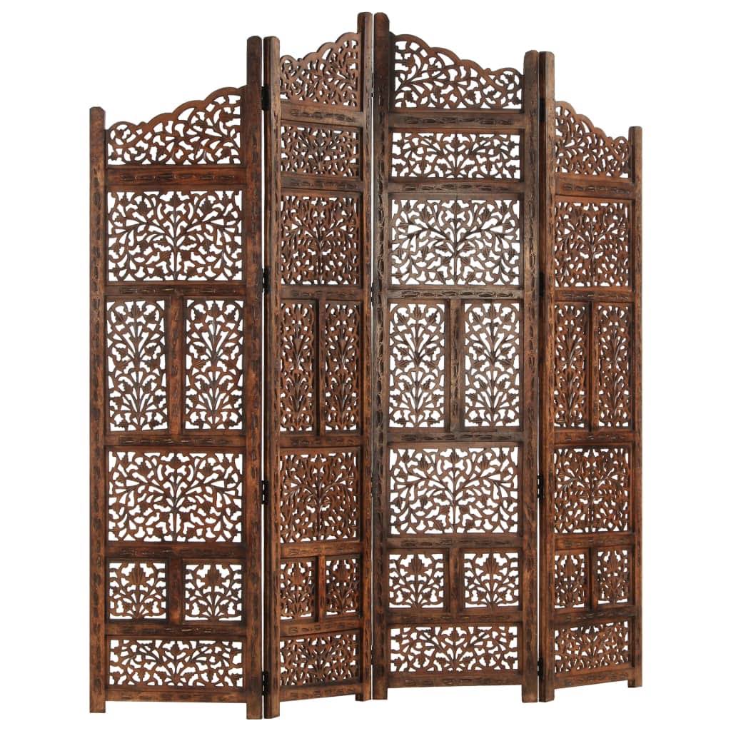 Hand Carved 4-Panel Room Divider Solid Mango Wood S494