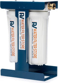 RV Water Filter System with Universal Blue Cage Mounting Bracket and Brass Hose Fittings X4663