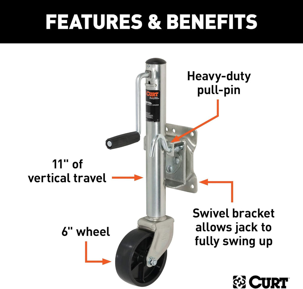 Marine Boat Trailer Jack with 6-Inch Wheel, 1,200 lbs. 11 Inches Vertical Travel Pack of 2 G43771