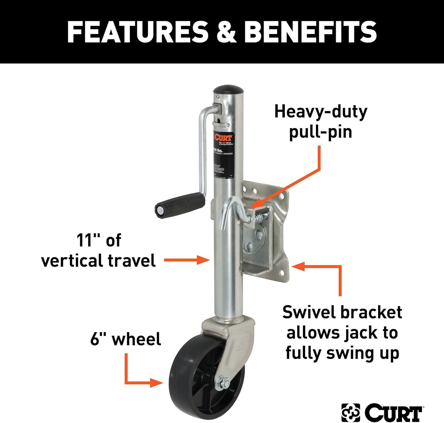 Marine Boat Trailer Jack with 6-Inch Wheel, 1,200 lbs. 11 Inches Vertical Travel Pack of 2 G43771
