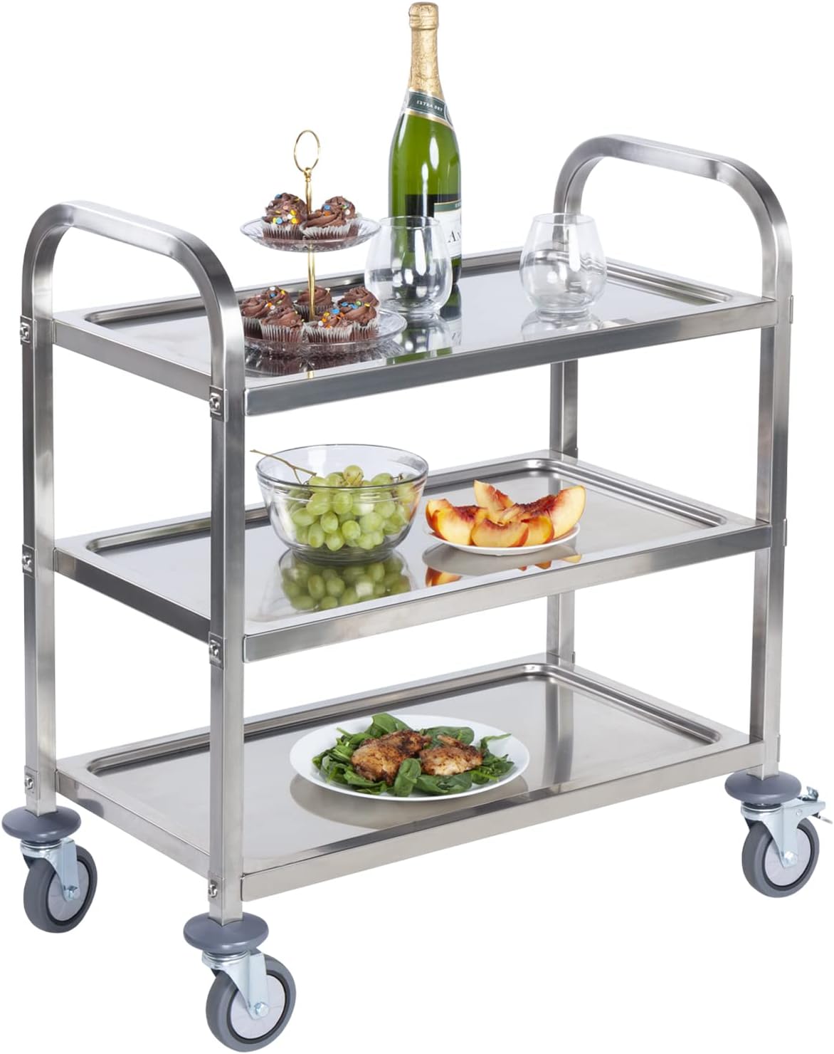 Stainless Steel 3 Tier Rolling Utility Cart with Swivel Locking Wheels H542508