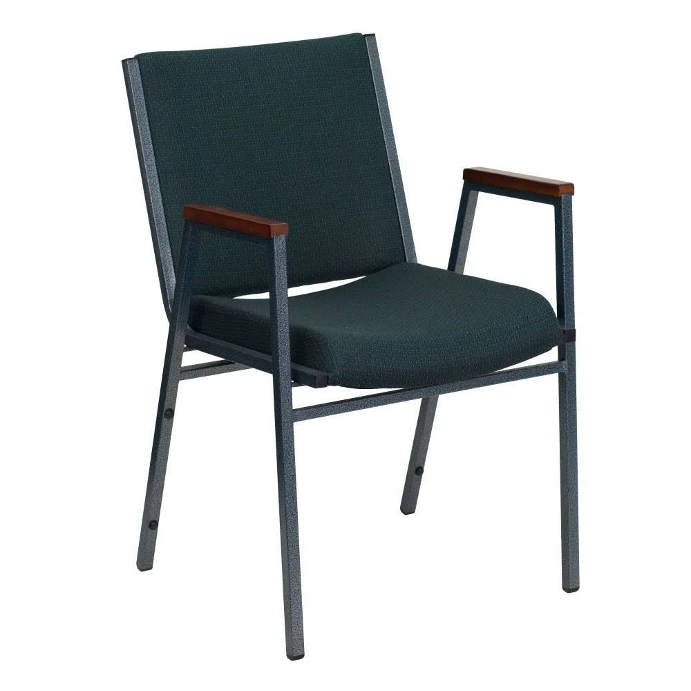 Hunter Green Patterned Fabric Stack Chair with Arms W46144