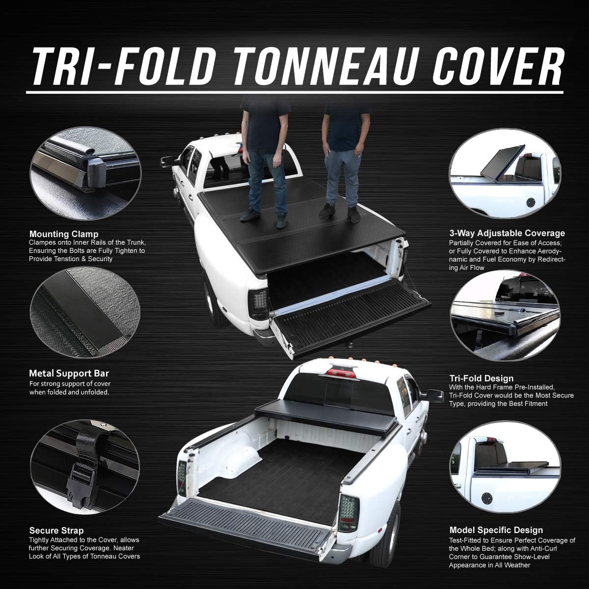 Black Powdercoated Tri-Fold Truck Tonneau Cover U462