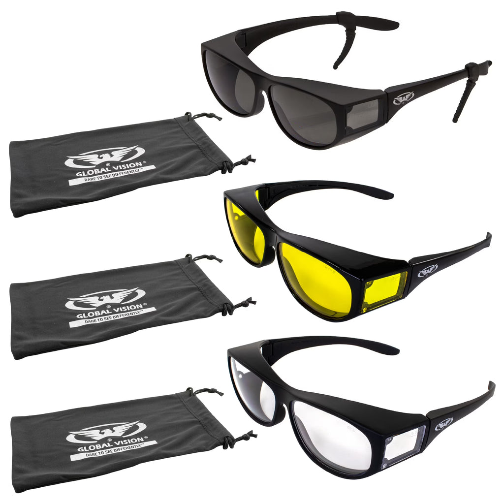 3 Pairs Gloss Black Safety Glasses with Microfiber Pouch D994977