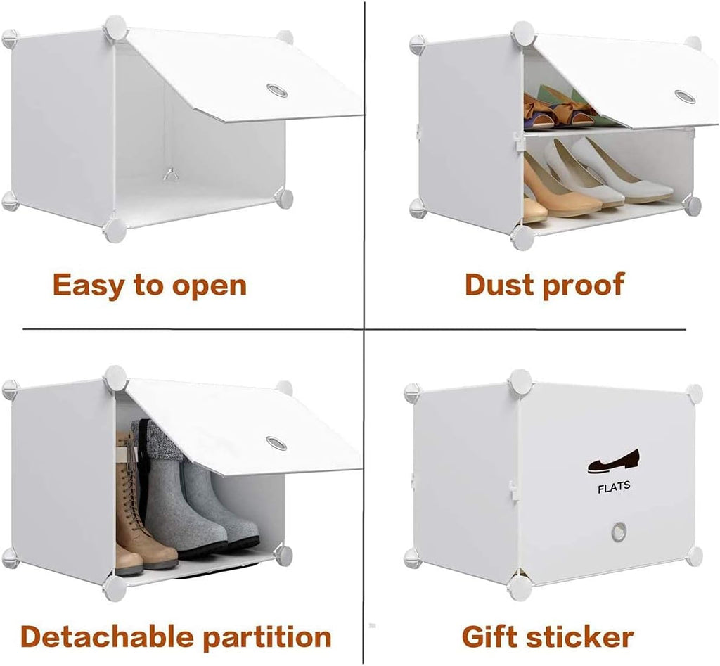 White 72 Pair Plastic Shoe Rack with Doors E775