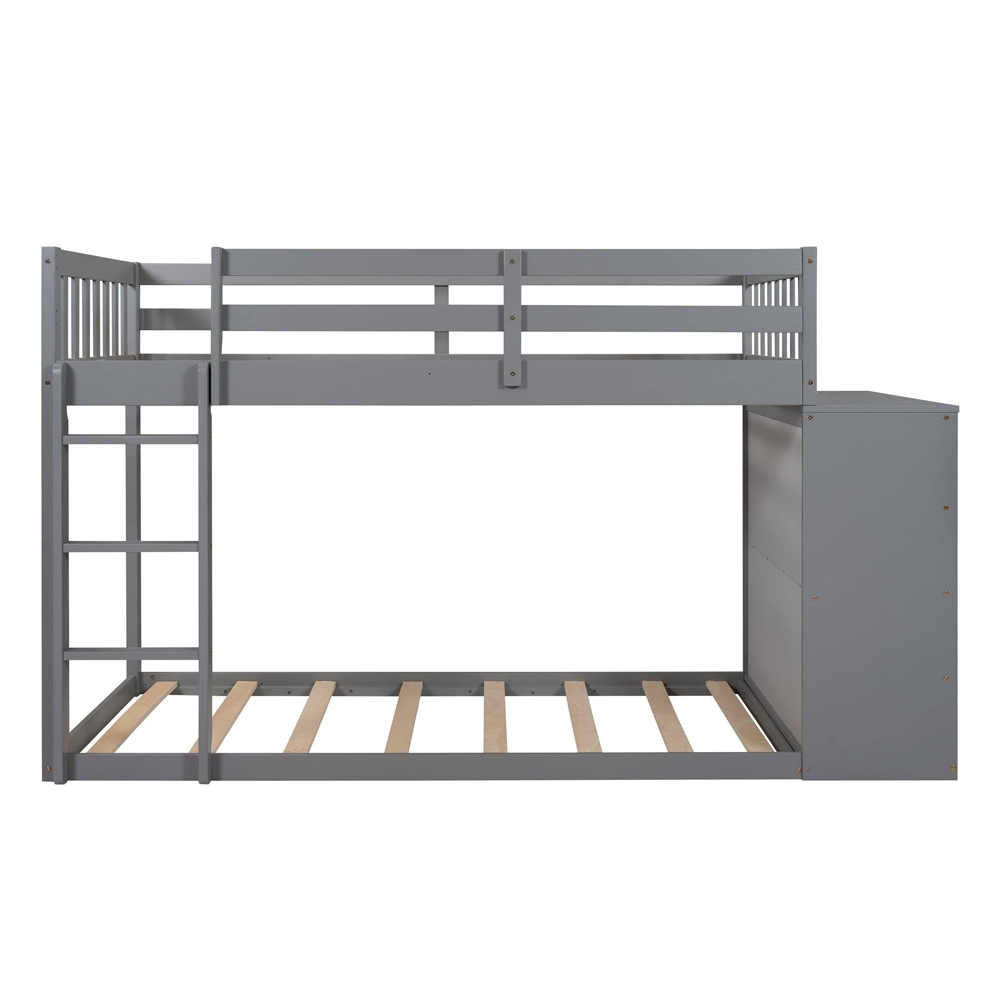 Gray Twin Over Twin Bunk Bed with 4 Drawer Storage Cabinet W64664