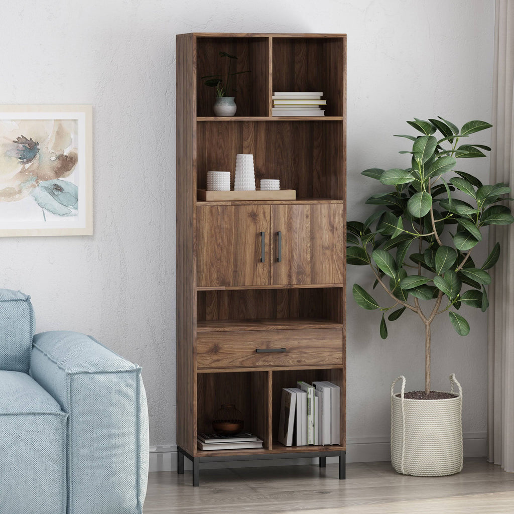 Walnut and Black Faux Wood Cube Bookcase Y9228