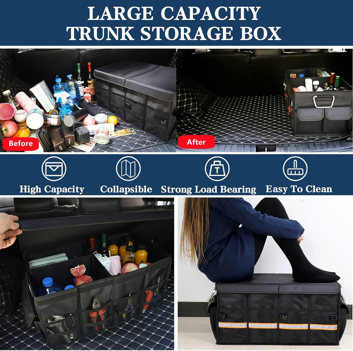 Black Multi-Compartment Car Trunk Organizer P619