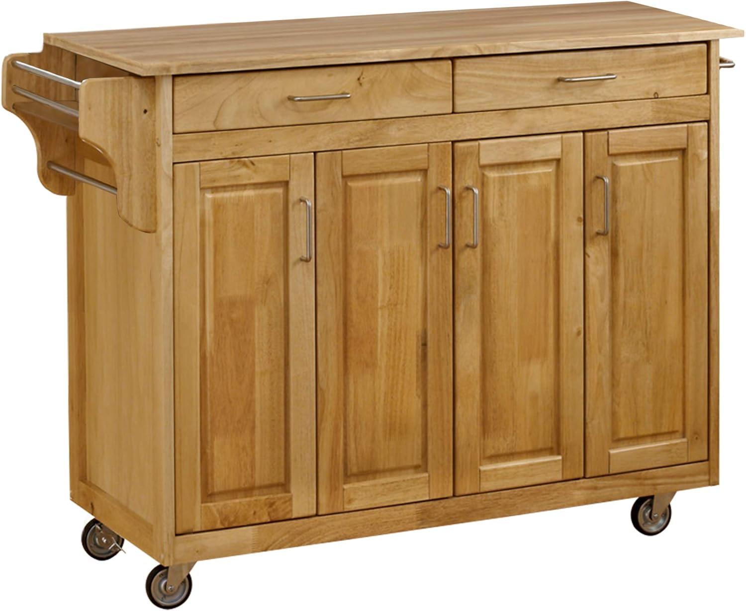 Black 4 Door Cabinet Kitchen Cart with Wood Top I5608