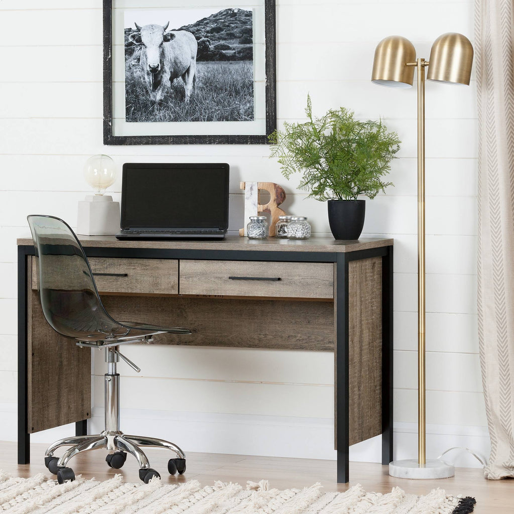 Matte Black/Weathered Oak Desk with Drawers R583008