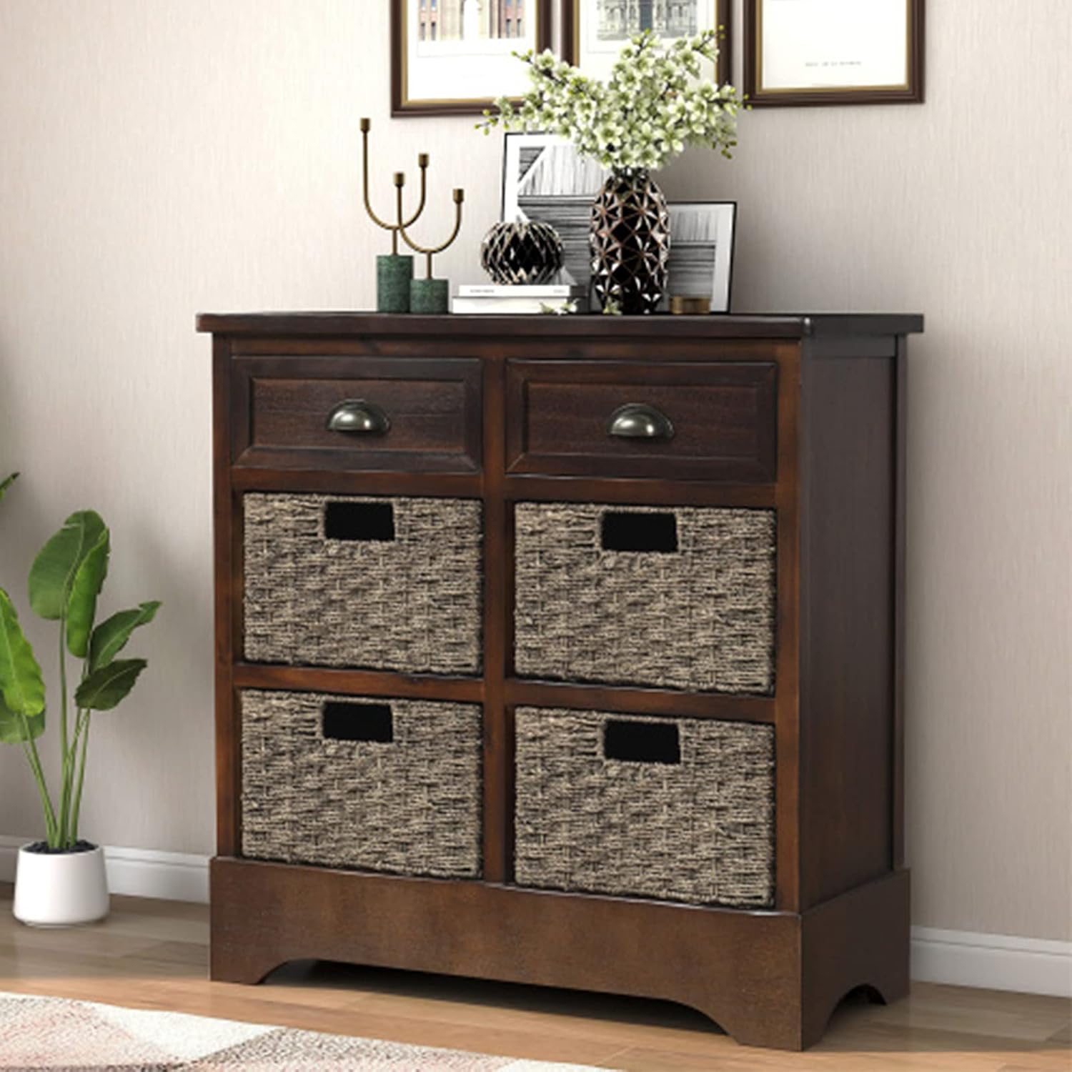 Antique Navy Wood Storage Chest with 2 Drawers and 4 Baskets X187