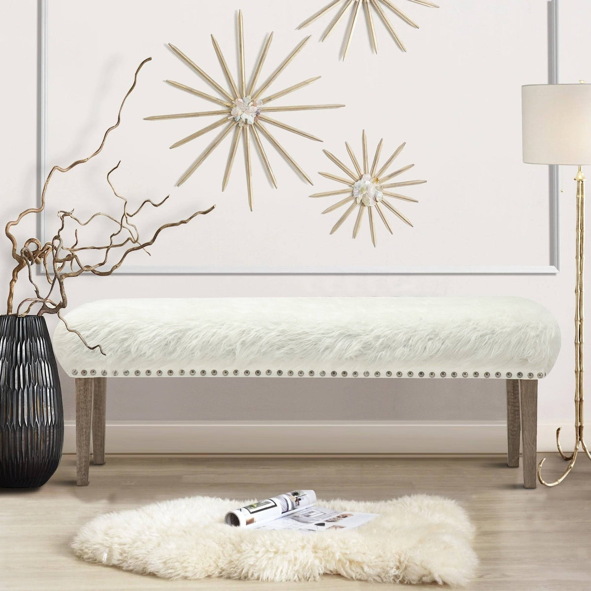 White Faux Leather Makeup Bench H14198