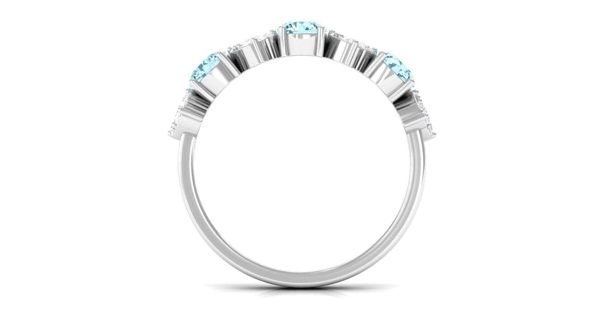 Aquamarine Heart Ring with Diamond, 925 Sterling Silver, US 6.50 L4846